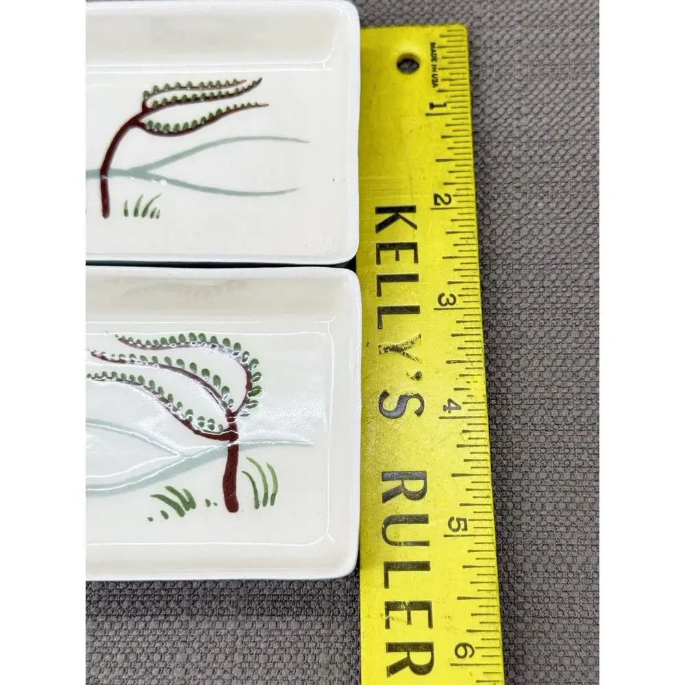Vintage M Neal Japan Pottery Dishes Set Windswept Tree Mid Century Modern 3”x4”